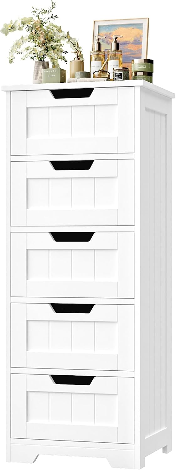 Home Bathroom Cabinets - Vrijstaande badkameropbergkast, houten vloerorganizer met vijf