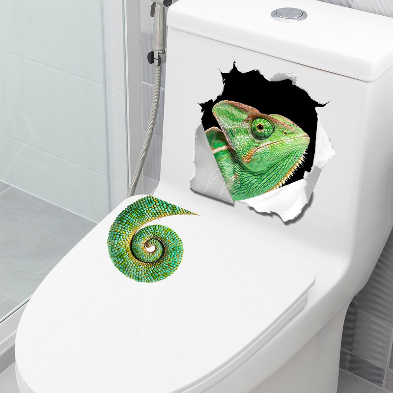 Home Bathroom Break - Grillige muurbrekende hagedis toiletsticker sticker badkamer