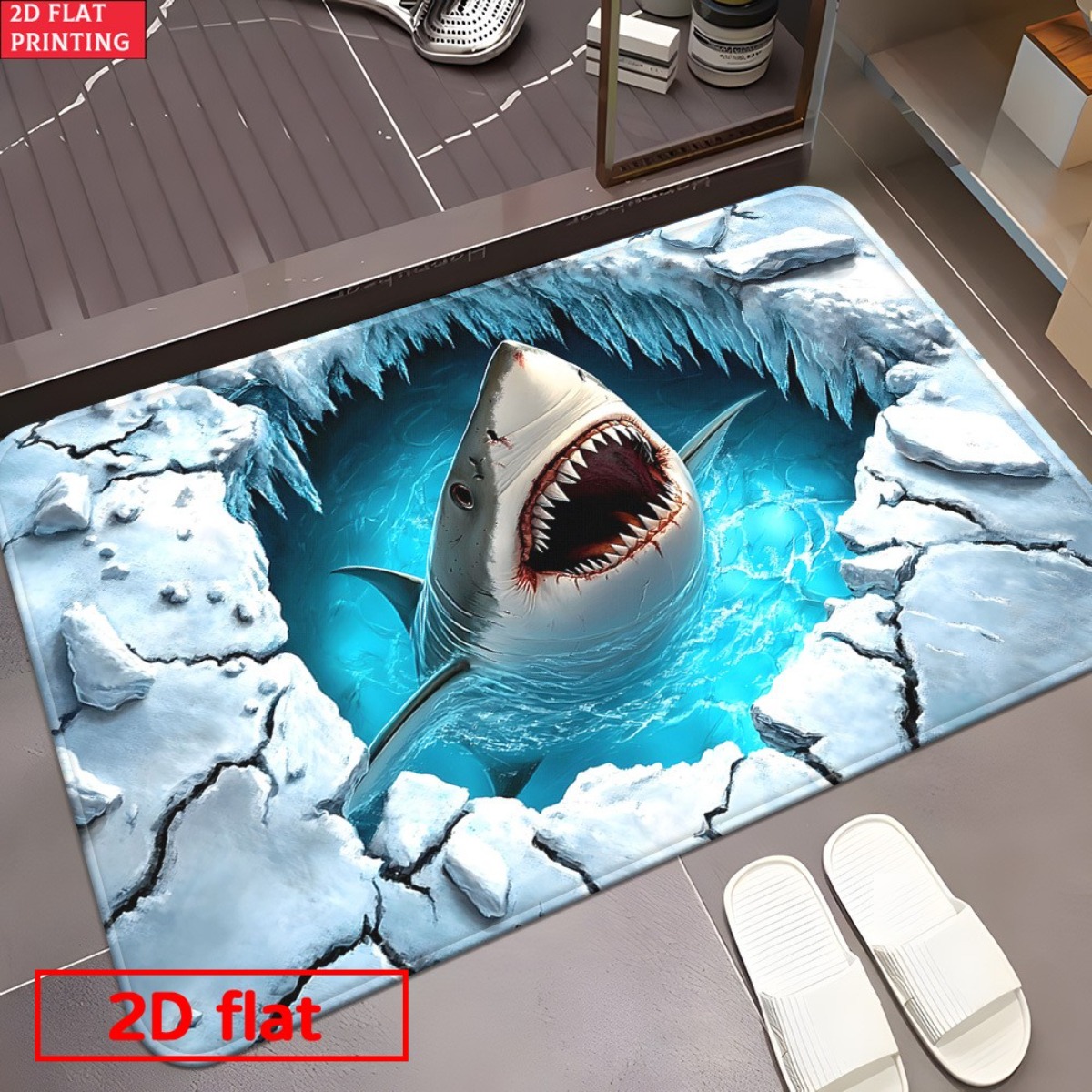 3D Shark Breaking Ice Flanelle - Home Bathroom Break recensie en prijs