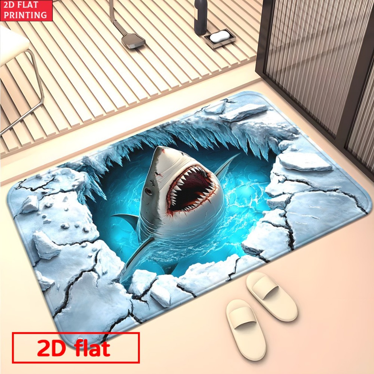 3D Shark Breaking Ice Flanelle - Home Bathroom Break recensie en prijs