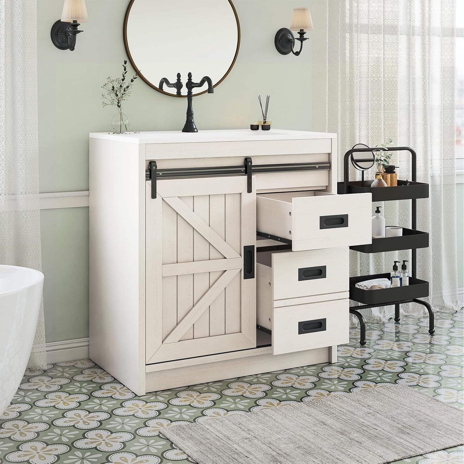 Grote boerderij-stijl badkamer - Home Bathroom Cabinets recensie en prijs