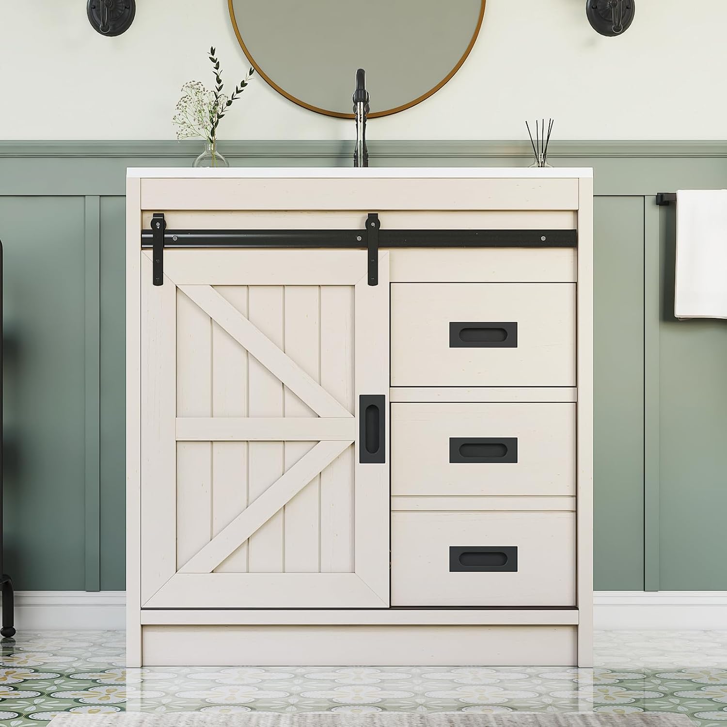 Grote boerderij-stijl badkamer - Home Bathroom Cabinets recensie en prijs