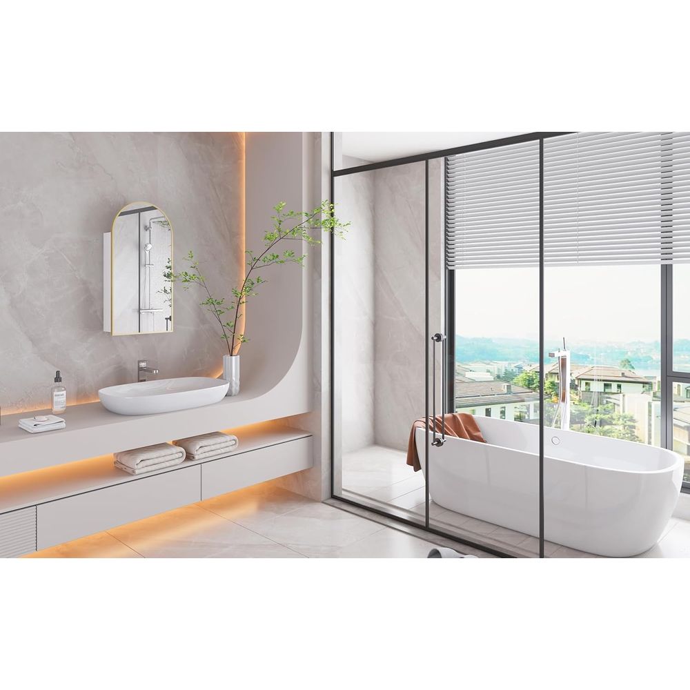 Luxueus gebogen gouden badkame - Home Bathroom Cabinets recensie en prijs